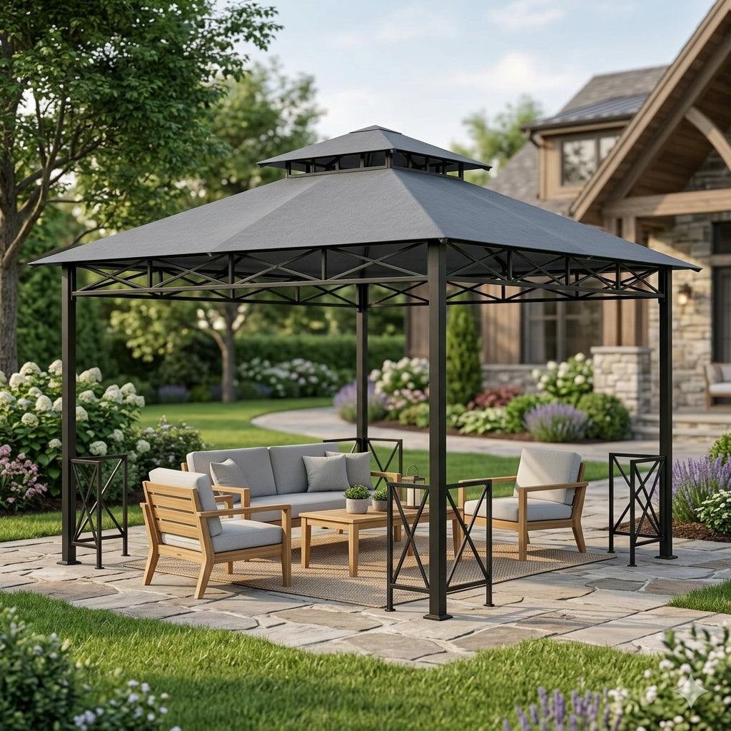 Ventora 12x12 ft double-tier garden gazebo with slate gray canopy